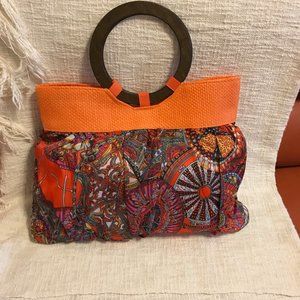 NWOT Colorful Silky with Wooden Handle Bag